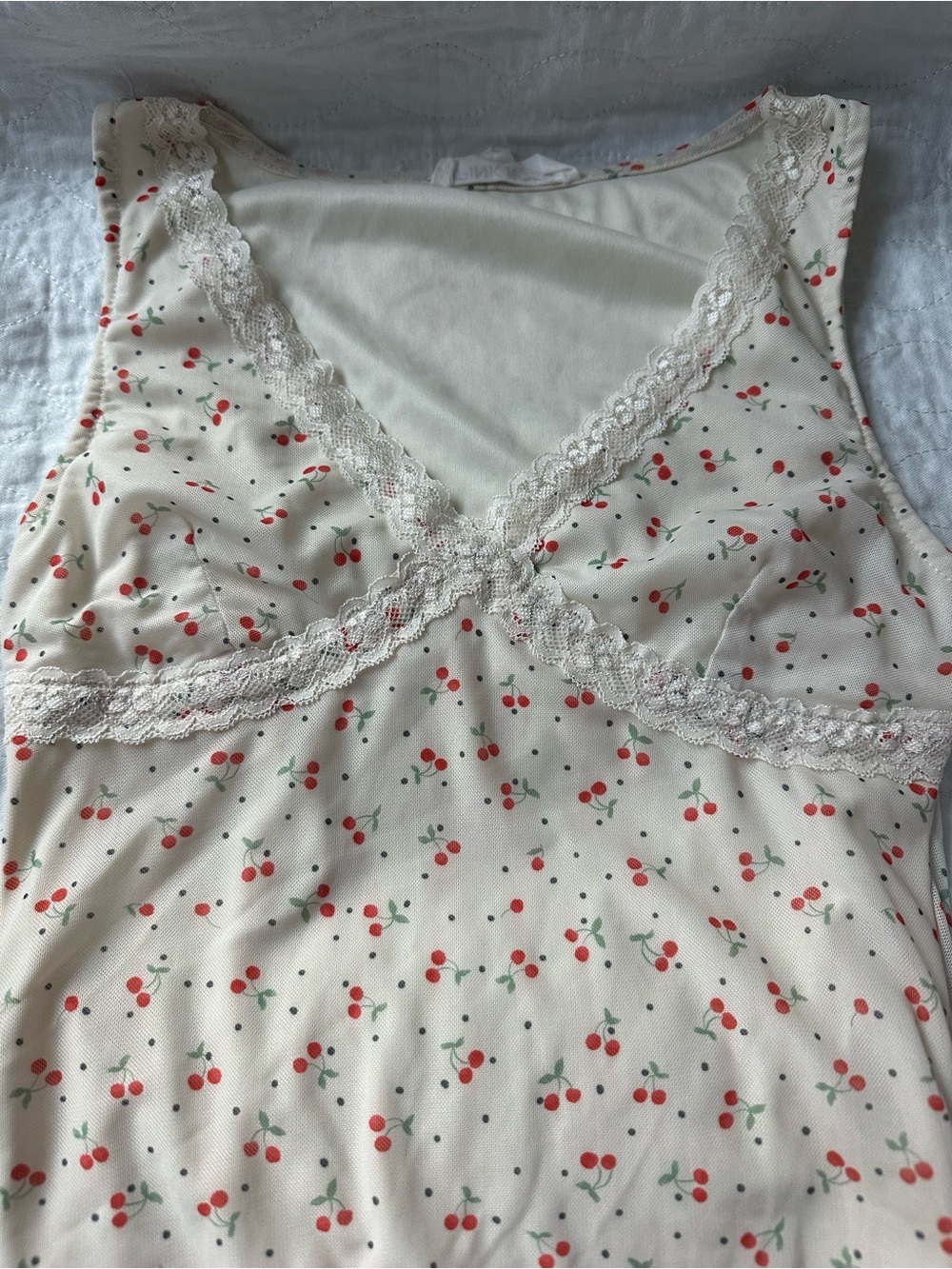 Pink Rose Cream Cherry Lace-Trim Top
